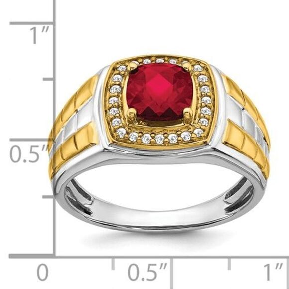 Men's 14k Two-Tone Ruby and Diamond Ring - Picture 1 of 3